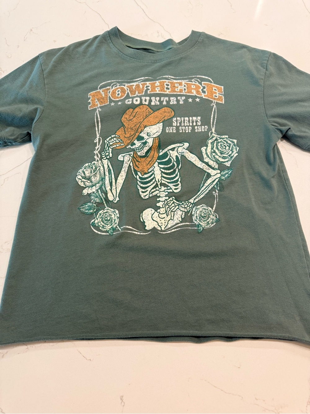 Awake Short Sleeve Tee in Green with Orange Accent
